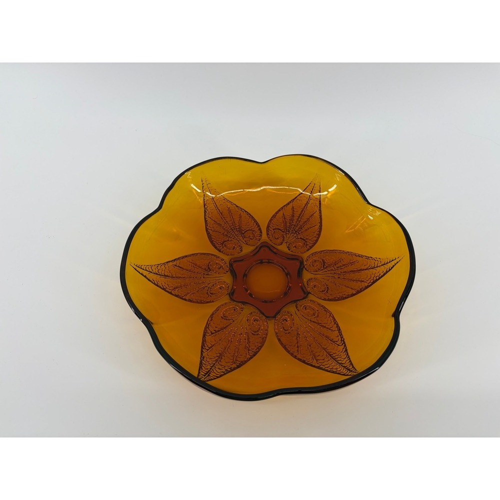 Vintage Anchor Hocking Renaissance Gold 8" Amber Glass Bowl, Flower Petal Design